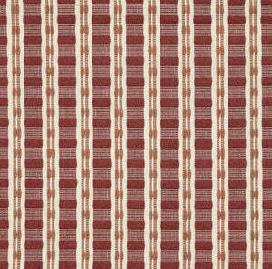 Rusty Red Coral Cream Woven Stripe Upholstery Fabric