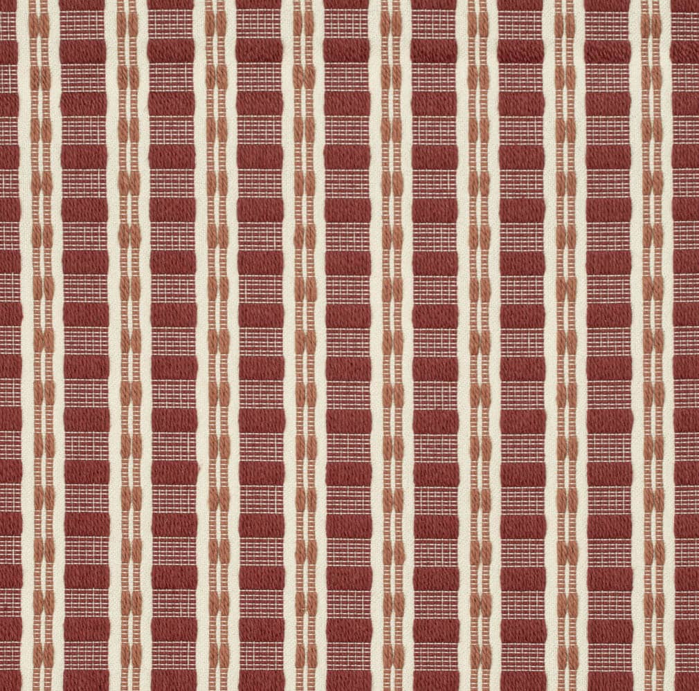 Rusty Red Coral Cream Woven Stripe Upholstery Fabric