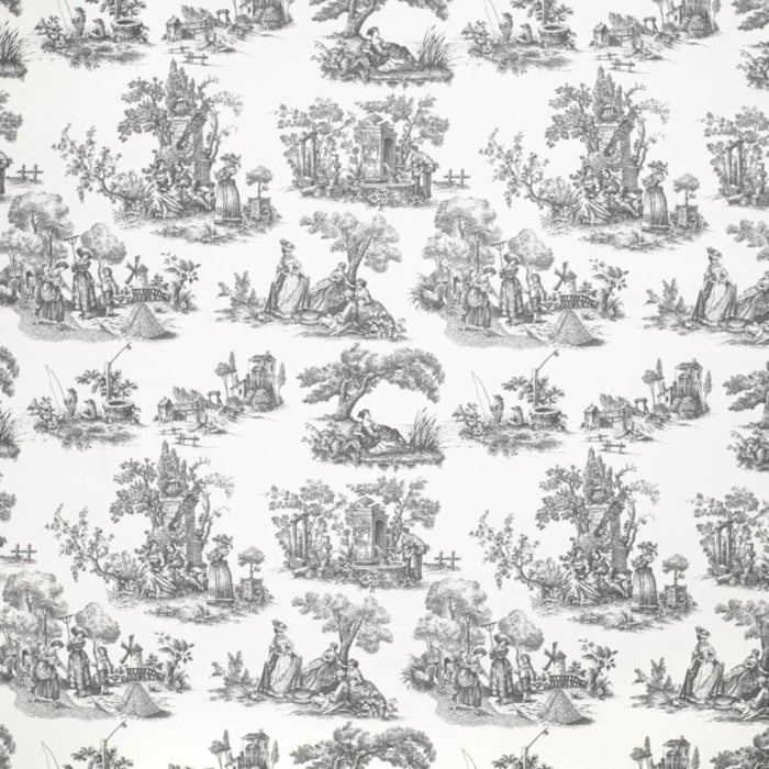 Ivory Grey French Country Toile Drapery Upholstery Fabric