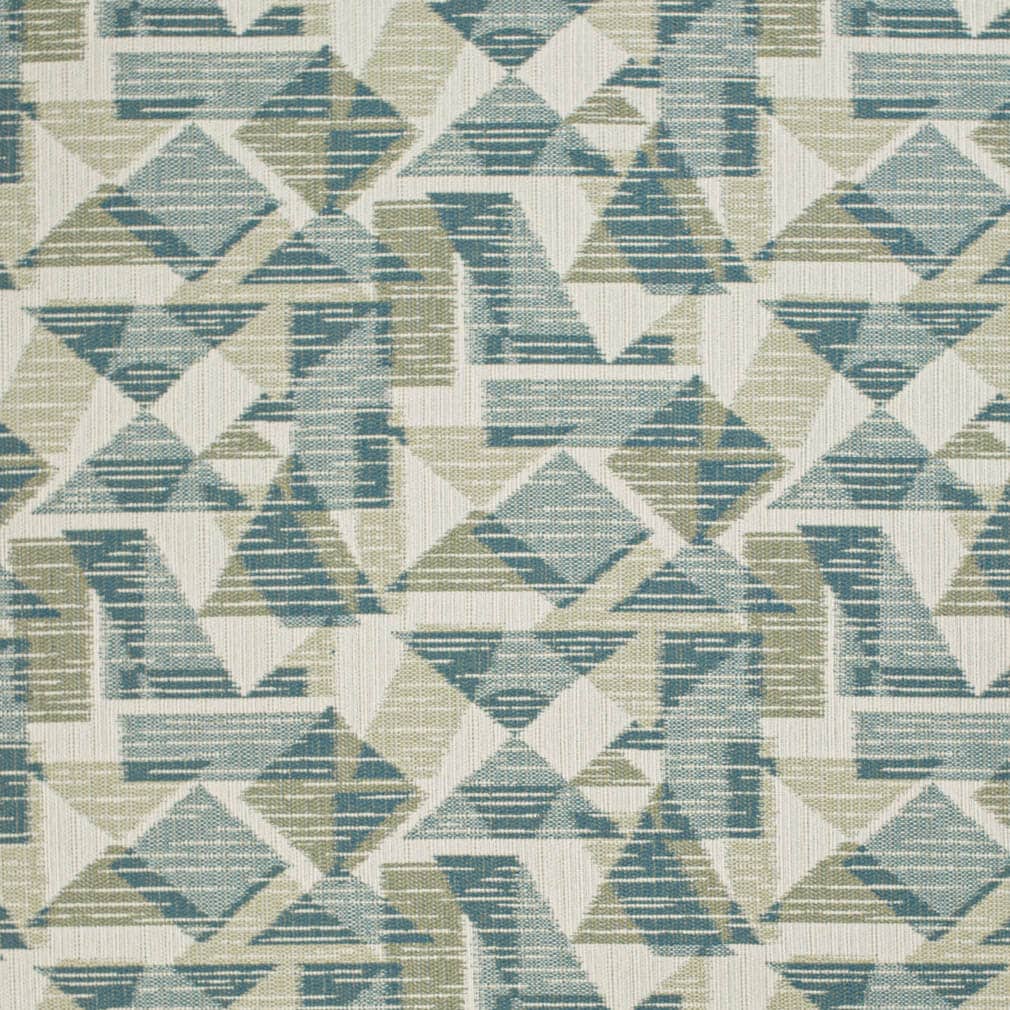 Stain Resistant Cream Teal Olive Green Abstract Geometric Upholstery Drapery Fabric