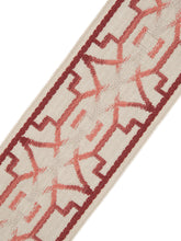 Load image into Gallery viewer, 3.5" Beige Red Coral Geometric Trellis Linen Blend Drapery Tape Trim