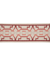 Load image into Gallery viewer, 3.5" Beige Red Coral Geometric Trellis Linen Blend Drapery Tape Trim