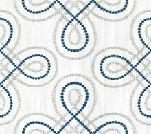 Load image into Gallery viewer, Ivory Navy Blue Grey Embroidered Drapery Fabric