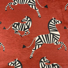 Load image into Gallery viewer, Rusty Red Black White Zebra Animal Pattern Velvet Upholstery Drapery Fabric