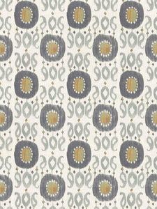 Cream Grey Seafoam Mustard Ikat Upholstery Fabric