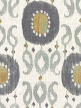 Load image into Gallery viewer, Cream Grey Seafoam Mustard Ikat Upholstery Fabric