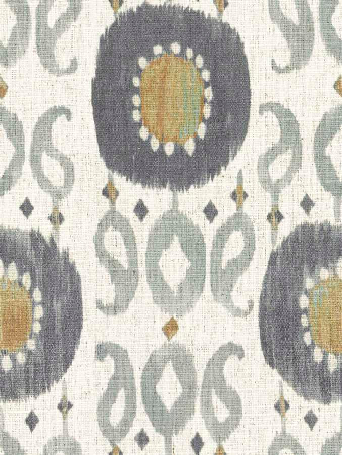 Cream Grey Seafoam Mustard Ikat Upholstery Fabric