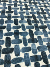 Load image into Gallery viewer, Fil Doux Textiles Magnetic Dark Denim Navy Blue White Abstract Geometric Upholstery Drapery Fabric STA 5128