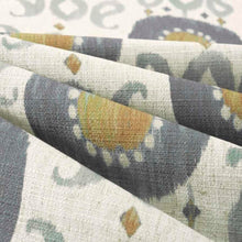 Load image into Gallery viewer, Cream Grey Seafoam Mustard Ikat Upholstery Fabric