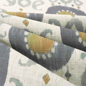 Cream Grey Seafoam Mustard Ikat Upholstery Fabric