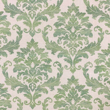 Load image into Gallery viewer, Cotton Ivory Green Damask Print Upholstery Drapery Fabric
