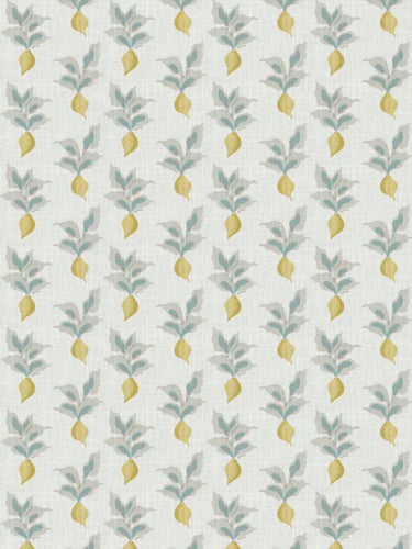 Cotton Cream Blue Grey Mustard Yellow Radish Floral Drapery Fabric FB