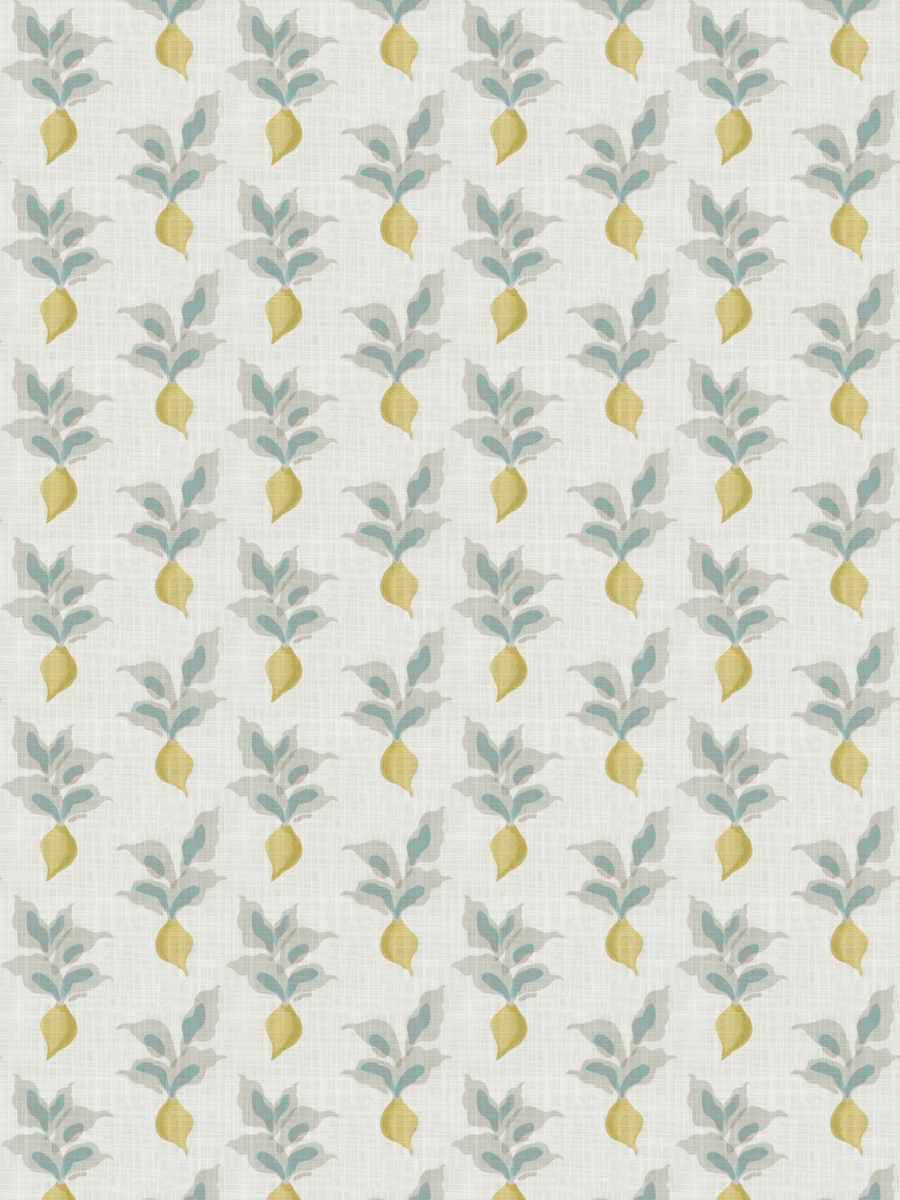 Cotton Cream Blue Grey Mustard Yellow Radish Floral Drapery Fabric FB
