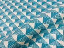 Load image into Gallery viewer, DESIGNERS GUILD TARAKAN TURQUOISE BLUE WHITE GEOMETRIC ABSTRACT OUTDOOR FABRIC Azure FDG3049