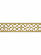 Load image into Gallery viewer, 3.25&quot; Off White Mustard Gold Embroidered Geometric Drapery Tape Trim
