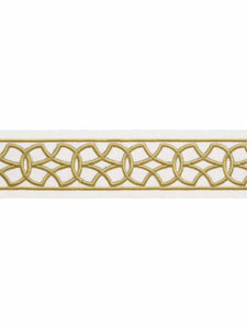 3.25" Off White Mustard Gold Embroidered Geometric Drapery Tape Trim