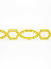 Load image into Gallery viewer, 3" Wide Ivory Lemon Yellow Geometric Embroidered Drapery Tape Trim
