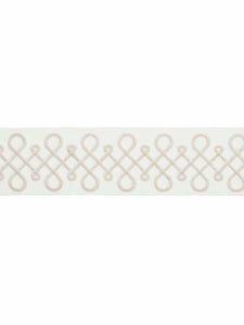 3.12" Wide Off White Ivory Embroidered Geometric Drapery Tape Trim