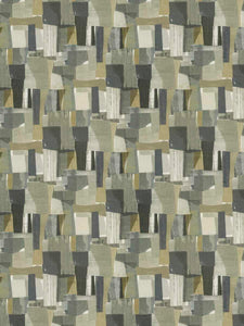 Off White Grey Ochre Olive Green Abstract Velvet Upholstery Fabric