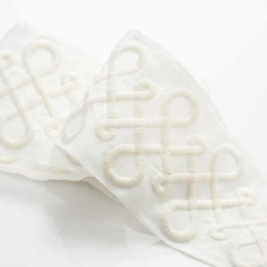 3.12" Wide Off White Ivory Embroidered Geometric Drapery Tape Trim