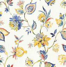 Load image into Gallery viewer, Cotton Ivory Navy Blue Green Mustard Red Teal Floral Upholstery Drapery Fabric