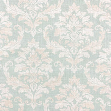 Load image into Gallery viewer, Cotton Seafoam Aqua Blush White Damask Print Upholstery Drapery Fabric