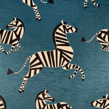 Load image into Gallery viewer, Teal Black White Zebra Animal Pattern Velvet Upholstery Drapery Fabric
