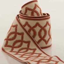 Load image into Gallery viewer, 2.75&quot; Wide Off White Orange Geometric Drapery Tape Trim