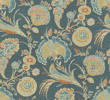Load image into Gallery viewer, Cotton Denim Cream Rusty Red Teal Floral Upholstery Drapery Fabric
