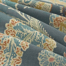 Load image into Gallery viewer, Cotton Denim Cream Rusty Red Teal Floral Upholstery Drapery Fabric