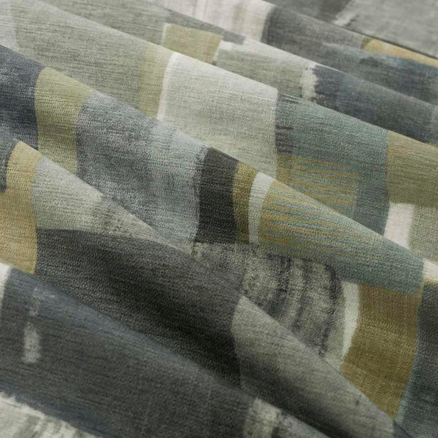 Off White Grey Ochre Olive Green Abstract Velvet Upholstery Fabric