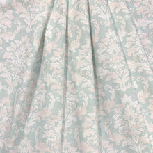 Load image into Gallery viewer, Cotton Seafoam Aqua Blush White Damask Print Upholstery Drapery Fabric