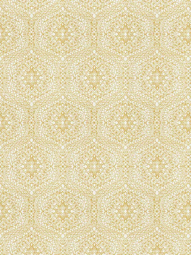 Cotton Blend Cream Mustard Gold Medallion Embroidered Drapery Fabric FB
