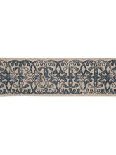 Load image into Gallery viewer, 3&quot; Wide Denim Blue Beige Renaissance Scroll Drapery Tape Trim