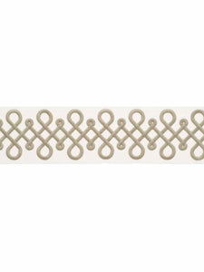 3.12" Wide Off White Taupe Embroidered Geometric Drapery Tape Trim