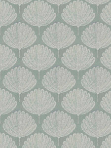 Seafoam Green Off White Fan Leaf Botanical Upholstery Fabric