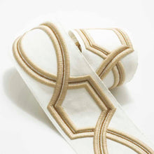 Load image into Gallery viewer, 3" Wide Ivory Beige Geometric Embroidered Drapery Tape Trim
