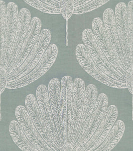 Seafoam Green Off White Fan Leaf Botanical Upholstery Fabric