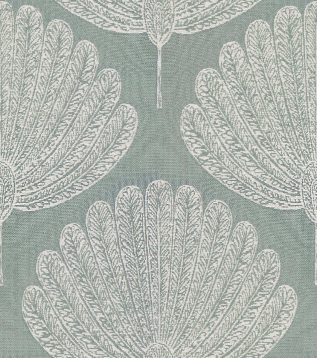 Seafoam Green Off White Fan Leaf Botanical Upholstery Fabric