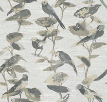 Load image into Gallery viewer, Silver Grey Steel Blue Beige Bird Floral Upholstery Drapery Fabric