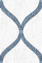 Load image into Gallery viewer, Ivory Navy Blue Embrodiered Geometric Trellis Drapery Fabric