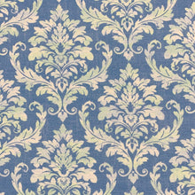 Load image into Gallery viewer, Cotton Turquoise Blue Green White Damask Print Upholstery Drapery Fabric