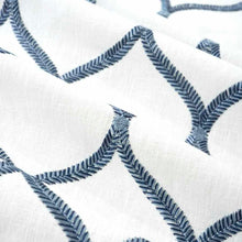 Load image into Gallery viewer, Ivory Navy Blue Embrodiered Geometric Trellis Drapery Fabric