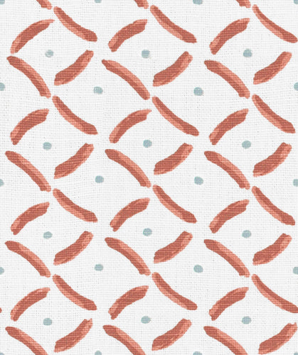 Linen Cotton Coral Red Green Diamond Geometric Upholstery Drapery Fabric FB