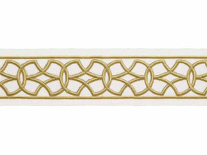 3.25" Off White Mustard Gold Embroidered Geometric Drapery Tape Trim