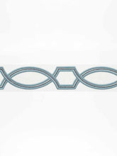 Load image into Gallery viewer, 3" Wide Ivory Blue Geometric Embroidered Drapery Tape Trim