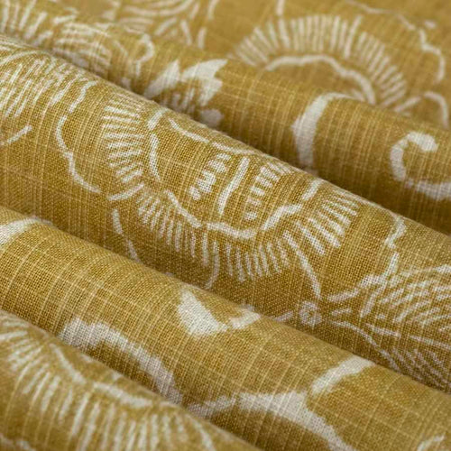 Stain Resistant Cotton Mustard Cream Floral Upholstery Drapery Fabric