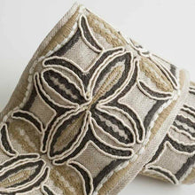 Load image into Gallery viewer, 3.25" Wide Oatmeal Beige Taupe Charcoal Embroidered Floral Drapery Tape Trim