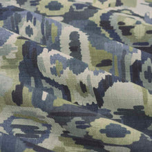 Load image into Gallery viewer, Cotton Teal Navy Blue Olive Green Ikat Upholstery Drapery Fabric