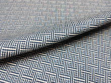 Load image into Gallery viewer, Indoor Outdoor Navy Blue White Off White Geometric Fret Upholstery Fabric